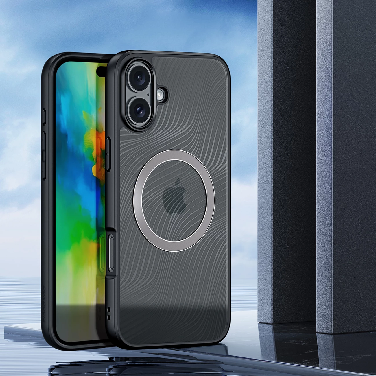 Mbështjellës Dux Ducis Aimo Mag për iPhone 16 Plus, MagSafe, i zi