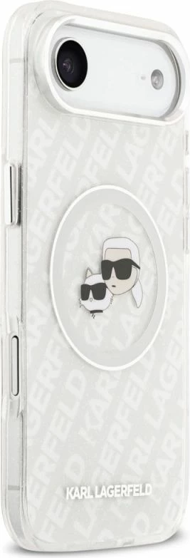 Kapak telefoni Karl Lagerfeld IML Glitter Karl & Choupette Heads Logo MagSafe për iPhone Air, hiri