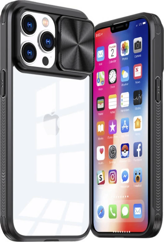 Mbështjellës silikoni ONASI 18045 për iPhone 15 Pro, me mbrojtje kamere/lente, i hollë, grip i mirë, zezë transparente