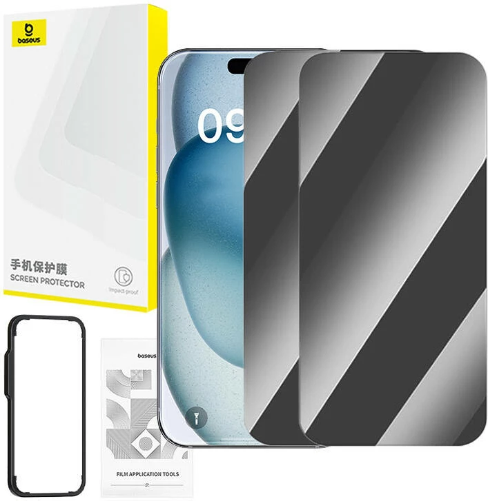 Xham i temperuar privatësie Baseus Superior për iPhone 15 Plus, 2 copë
