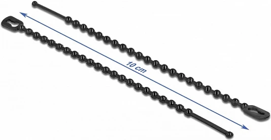 Lidhëse kabllosh DeLOCK beaded, 100mm x 2.4mm, e ripërdorshme, 100 copë, e zezë