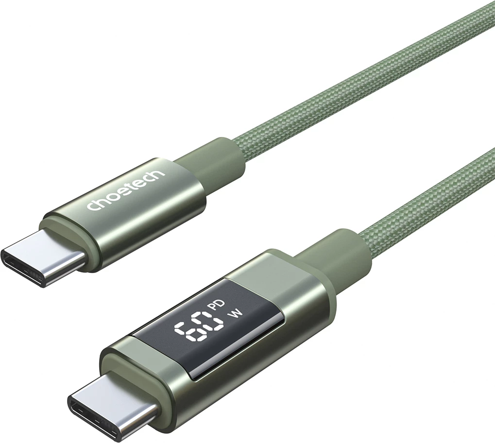 Kabllo USB-C në USB-C Choetech XCC-1068 PD 60W 1.2 m me ekran, e gjelbër, 1 copë