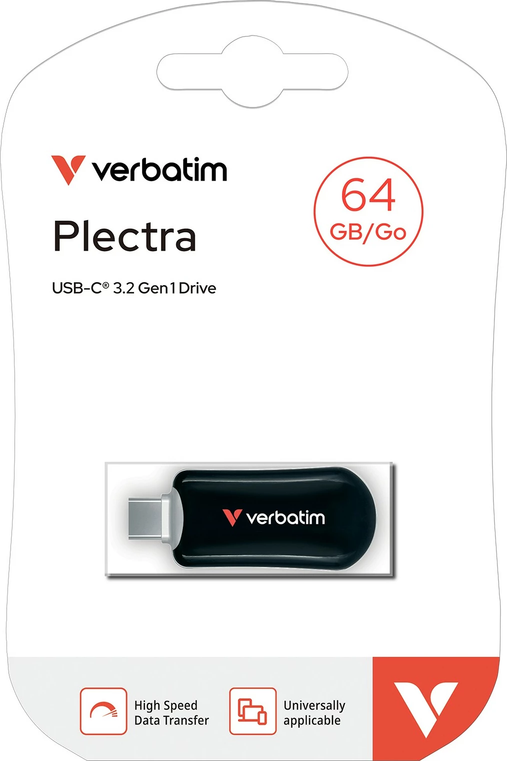 USB Verbatim Plectra 64GB, USB Type-C, 3.2 Gen 1, e zezë