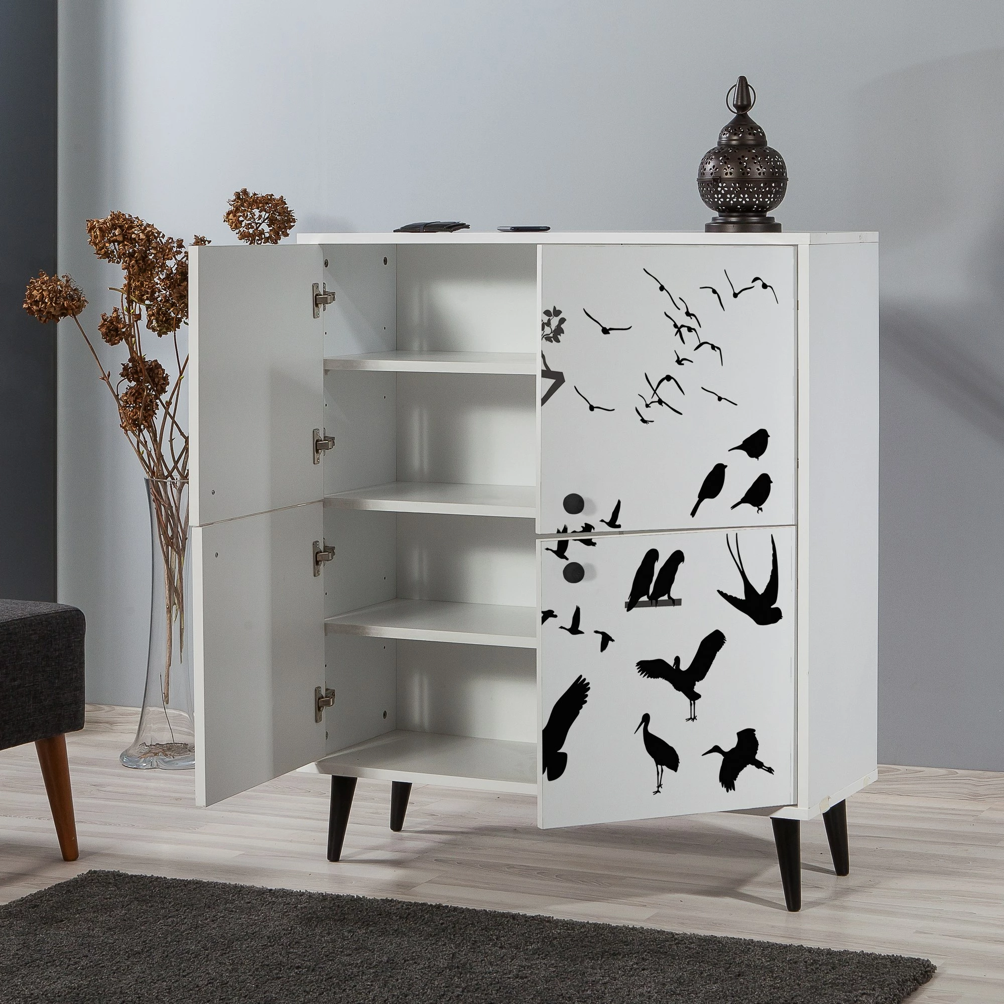 Dollap multifunksional Hanah Home, Multilüx Manyas, bardhë e zi, 95x111x36cm
