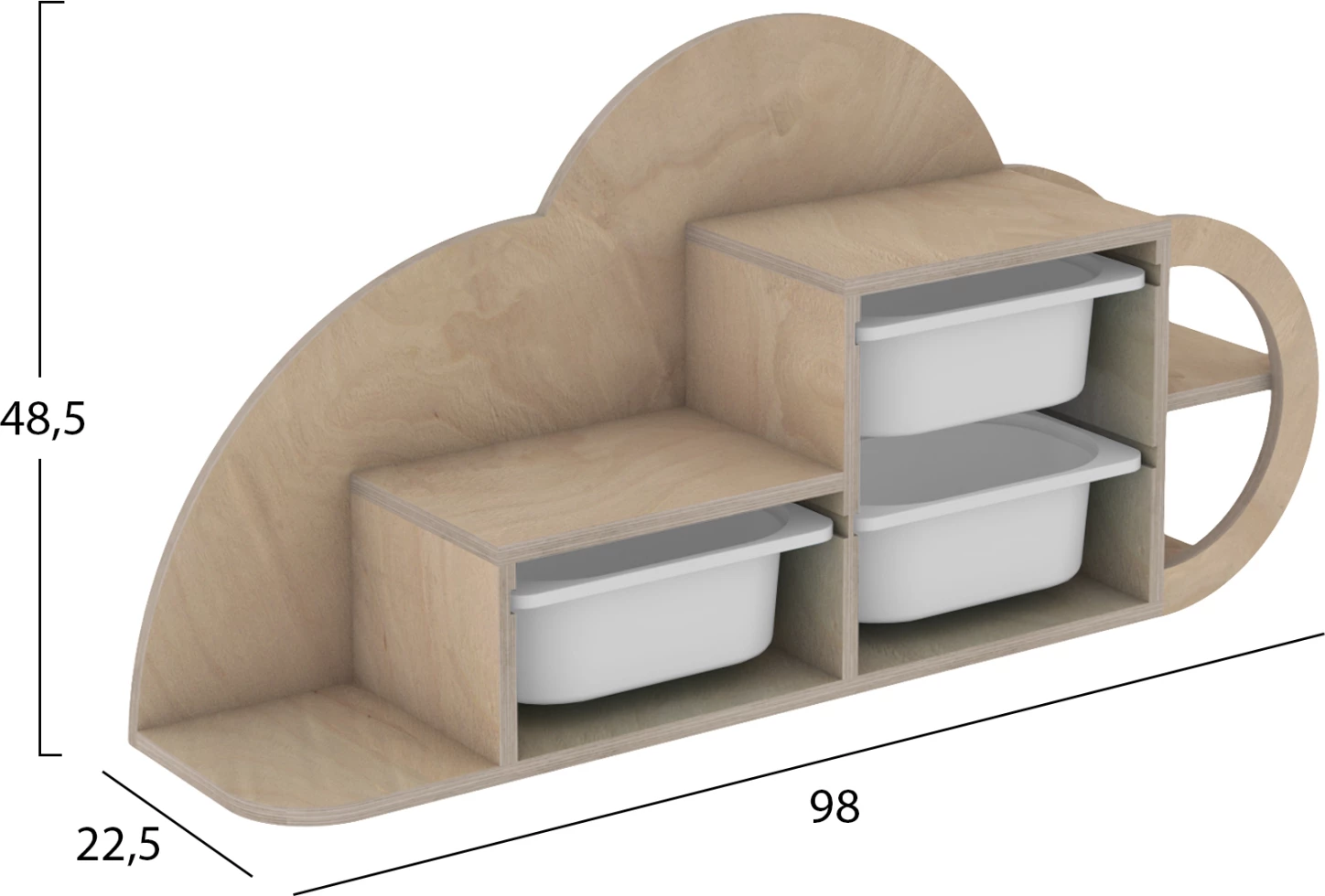 Raft muri COBB FH18227.03 dru thupër ngjyrë natyrale-bardhë e kaltër P.E. sirtarë 98x22,5x48,5H cm