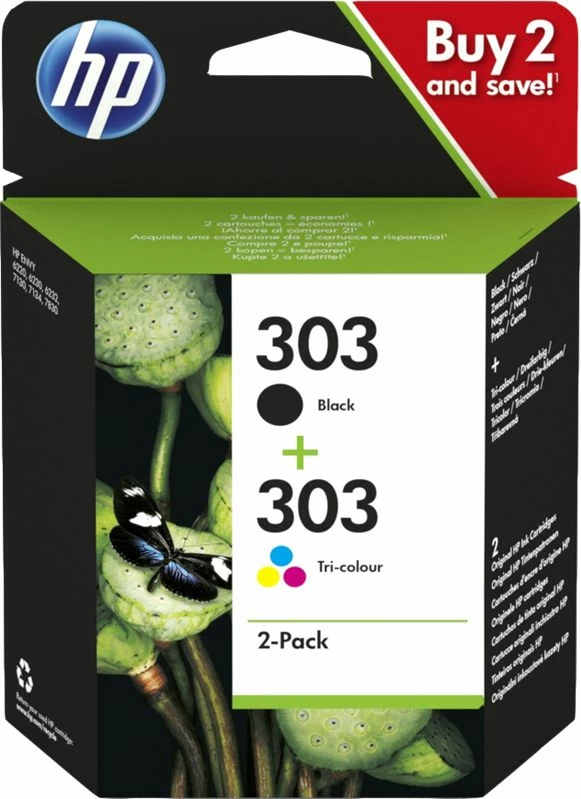 Kartrixhe boje HP 303 (3YM92AE), origjinale, 2-Pack, e zezë + tri-ngjyrëshe (CMY)