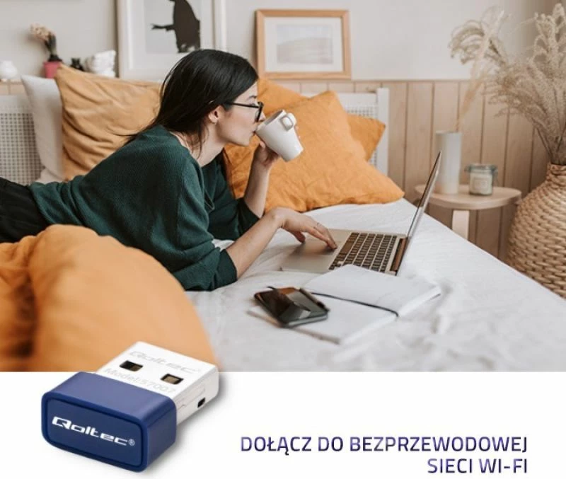 Adapter Wi-Fi & Bluetooth Qoltec, USB, navy