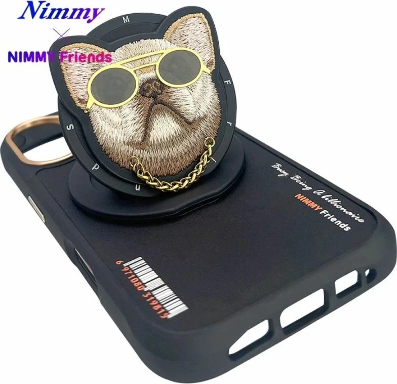 Kapak telefoni Nimmy Glasses Cool Dog MagSafe për iPhone 16, i zi