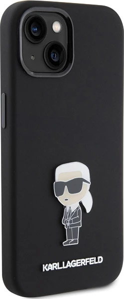 Mbështjellës Karl Lagerfeld Silicone Ikonik Metal Pin për iPhone 15 Plus / 14 Plus 6.7", i zi, me kuti