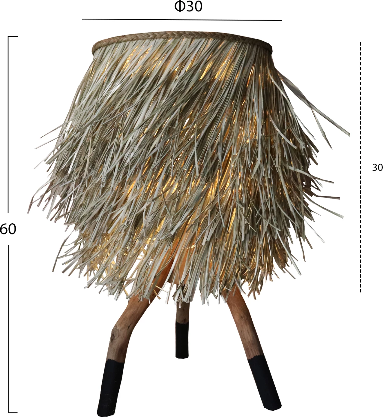 Llambë tavoline me këmbë teak dhe kapak seagrass, ngjyrë natyrale dhe e zezë, Φ30x30-60Hcm, FH7771