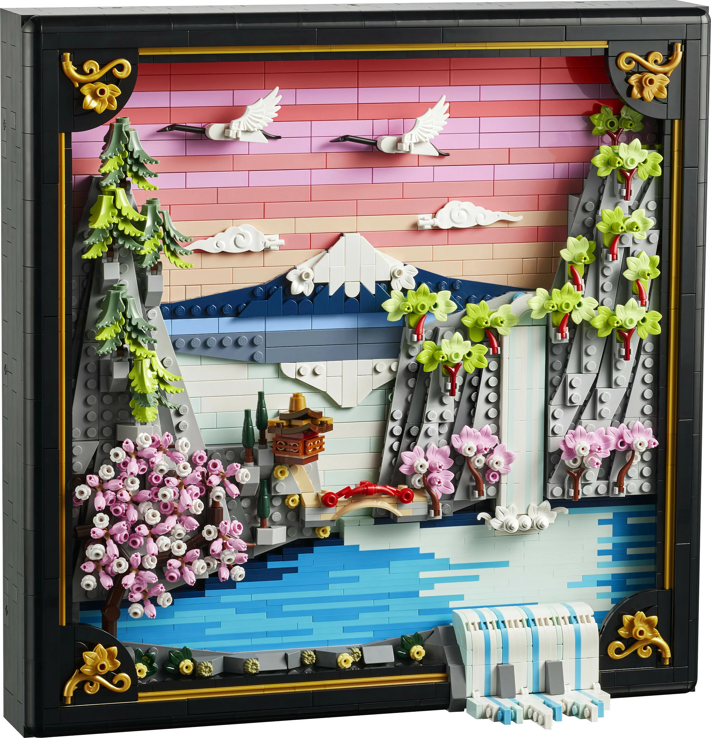 Set ndërtimi LEGO Art 31218 Japanese Cherry Blossom Landscape, 1892 copë, dekor muri 3D, Multikolor