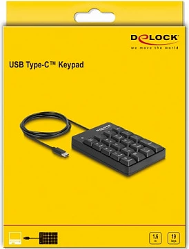 Tastierë numerike DeLOCK 12108, USB-C, 19 taste, kabllo 1.6 m, e zezë