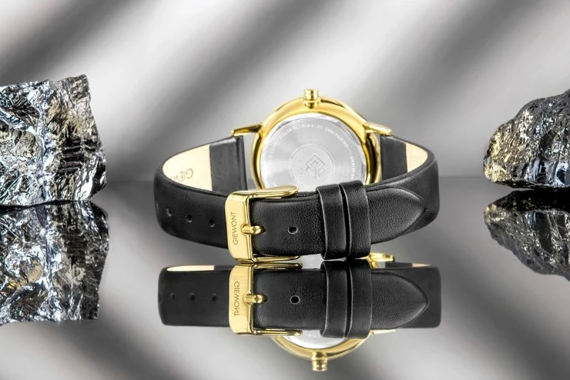 Orë dore femra Giewont GW4130-A3, e artë, rrip lëkure e zezë