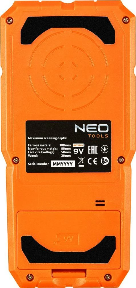 Detektor 3-në-1 Neo 75-250, ekran LCD, ±10 mm, 9V, me çantë dhe bateri, portokalli/zi