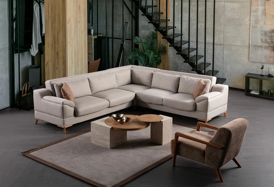 Kënd-sofë krevati Atelier del Sofa, kënd Aqua (L3 + C + 2R), bezhë