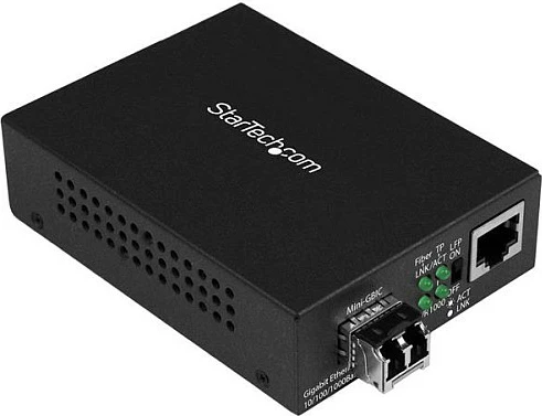 Konvertues media fiber Gigabit StarTech MCM1110MMLC, RJ45 në LC multimode 850nm, 1000Mbps, 550m, i zi