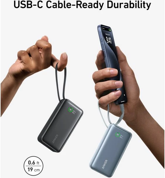 Powerbank ANKER 545 Nano 10000mAh 30W me kabllo USB-C të integruar, e gjelbër