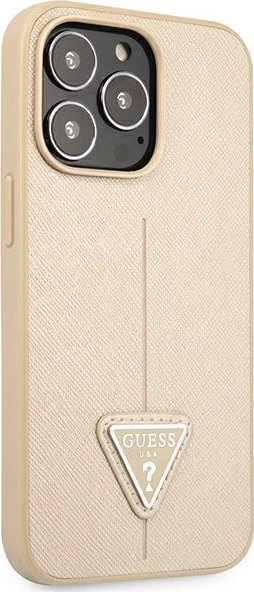 Mbështjellës Guess SaffianoTriangle Logo për iPhone 14 Pro 6.1", Bezhe