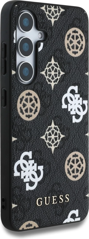 Mbështjellës Guess 4G Printed Colored Peony Pattern MagSafe për Samsung Galaxy S25, i zi