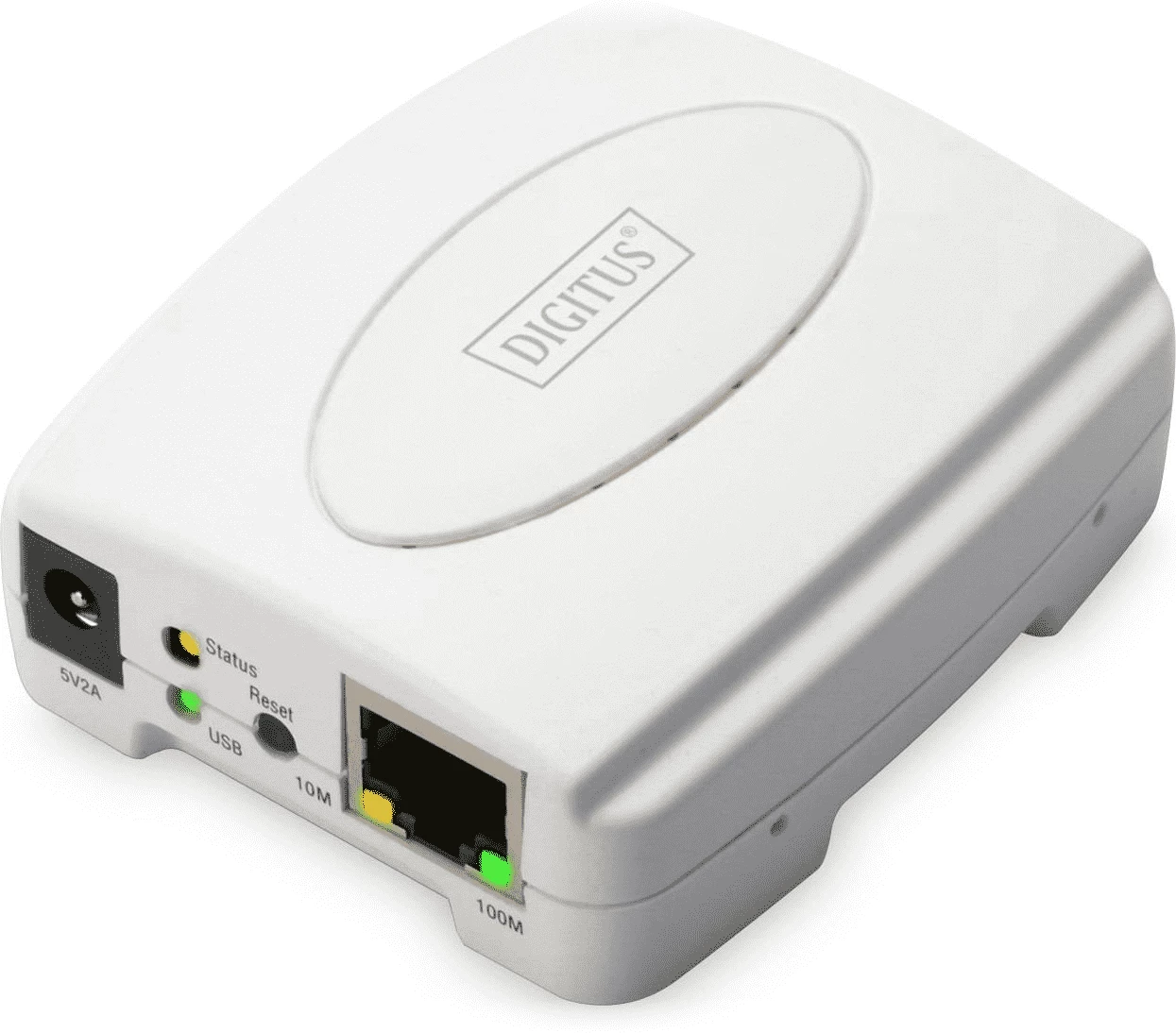 Server printimi Digitus DN-13003-2, 1x USB 2.0, 1x RJ45 Fast Ethernet 10/100 Mbps, i bardhë