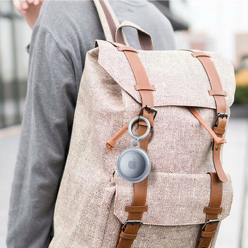 Mbështjellës me unazë çelësash për AirTag Fixed Real Leather Case FIXWAT-C2, lëkurë lope, i zi