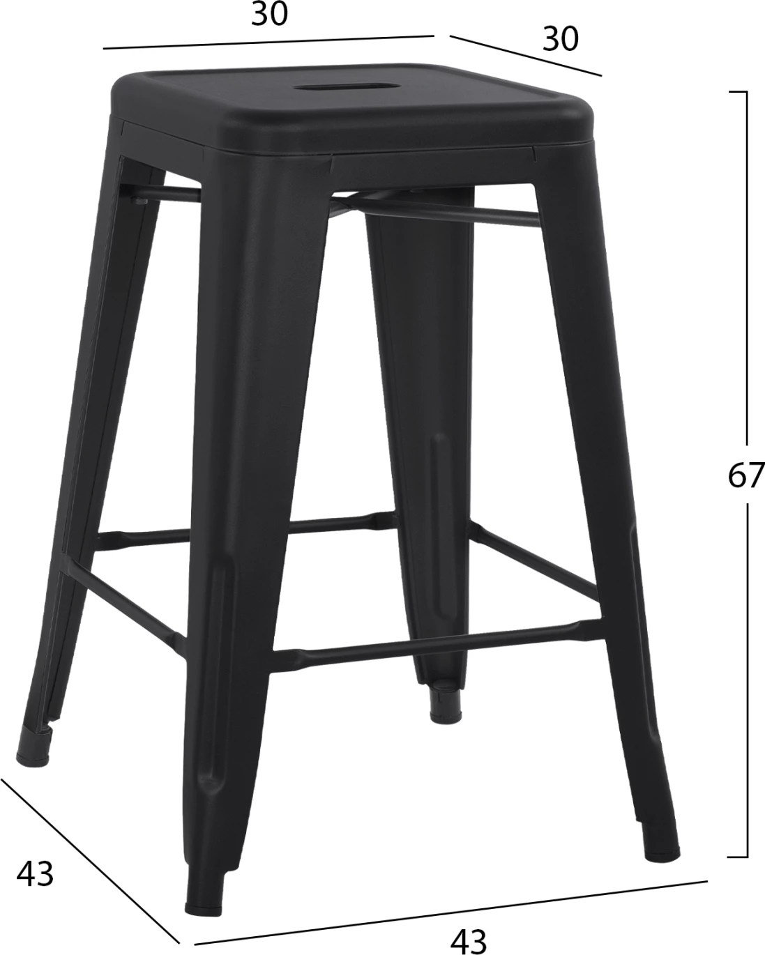 Karrige për bar, lartësi mesatare, MELITA-PRO, FH8573.42, metal, ngjyrë e zezë mat, 43x43x67H cm