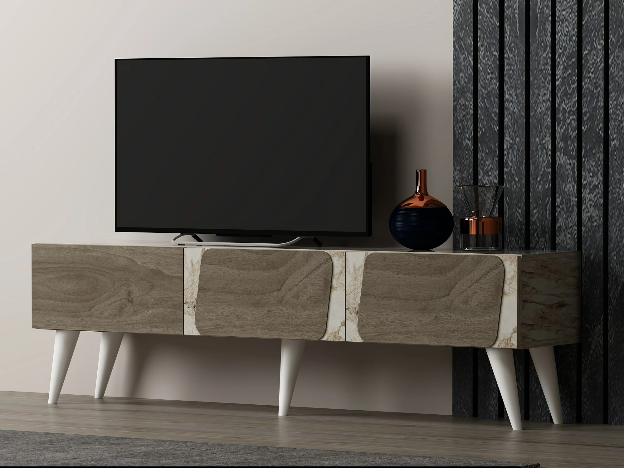 Komodë TV Skye Decor, mermer dhe arre, 150x30x43cm