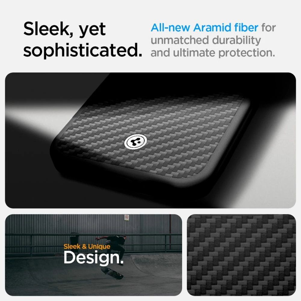 Mbështjellës, Spigen, Enzo Aramid MagSafe, për iPhone 16e, aramid me përfundim alumin, kompatibil me MagSafe, zi