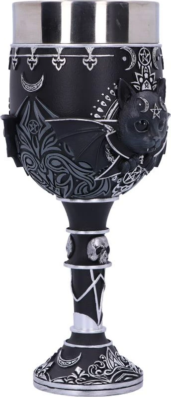 Kupë goblet NEMESIS NOW Malpuss 19.5 cm, rezinë me insert inox, e zezë
