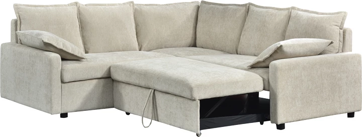 Kënd-sofë krevate Lounivo, material stofë bezhë, 215x215x84cm