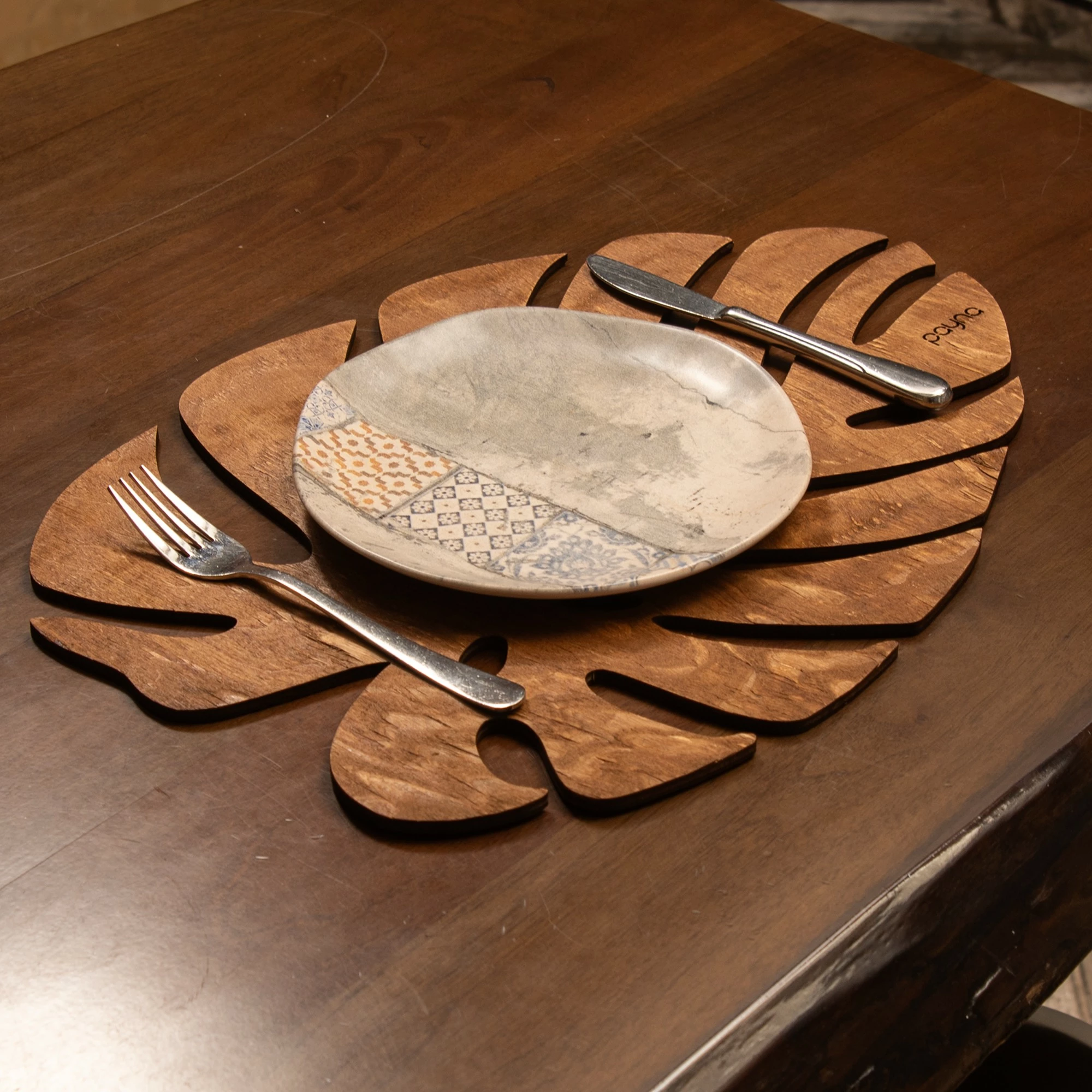 Set nënshtruesish tavoline prej druri (6 copë), Hermia, Monstera, ngjyrë arre
