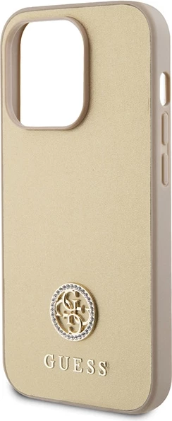 Mbështjellës Guess GUHCP15LPS4DGPD për iPhone 15 Pro 6.1", 4G Strass Metal Logo, Ari