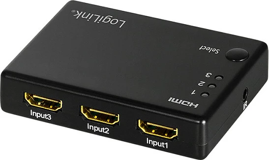 Switch HDMI LogiLink 3x1, 1080p/60Hz, me telekomandë, i zi