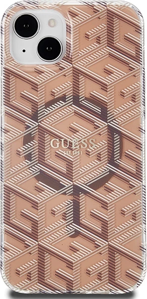 Mbështjellës Guess IML GCube MagSafe për iPhone 15 Plus / 14 Plus, Kafe