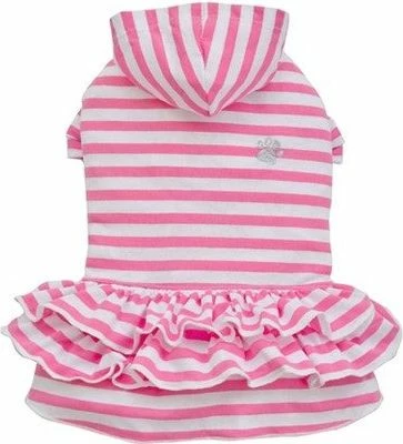 Fustan me kapuç për qen DoggyDolly Striped Hoodie Dress, madhësia S, rozë