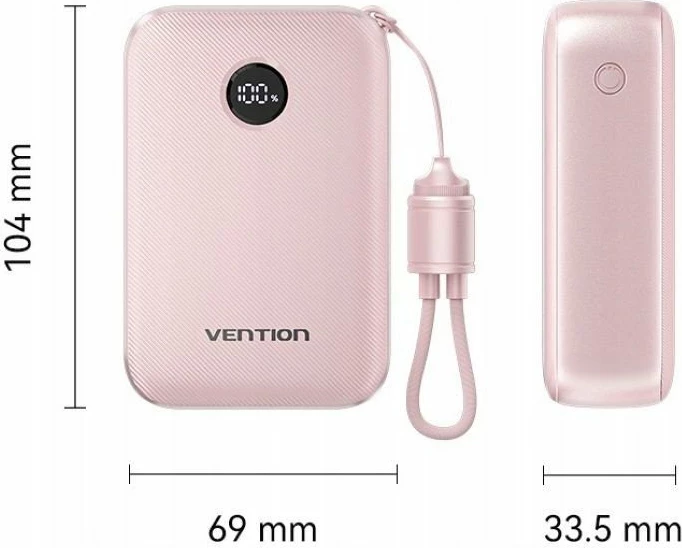 Powerbank Vention FKBP0-C 20000mAh 22.5W me display, pink