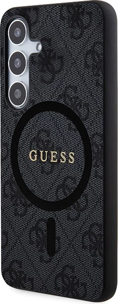 Mbështjellës Guess 4G Collection Leather Metal Logo, MagSafe, hardcase TPU/PC me lëkurë eko për Samsung Galaxy S24, i zi