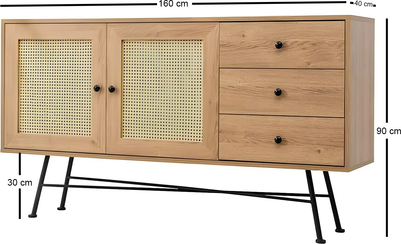 Konsol Nala, ngjyrë natyrale, 160 cm