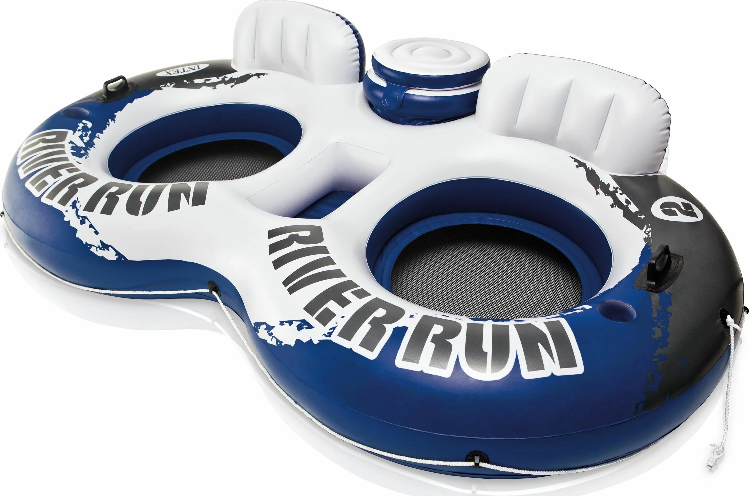 Ishull i fryrë Intex River Run 2 243 x 157 cm, 2 vende, me rrjetë poshtë dhe ftohës, blu/bardhë, set me litar lidhës dhe kit riparimi