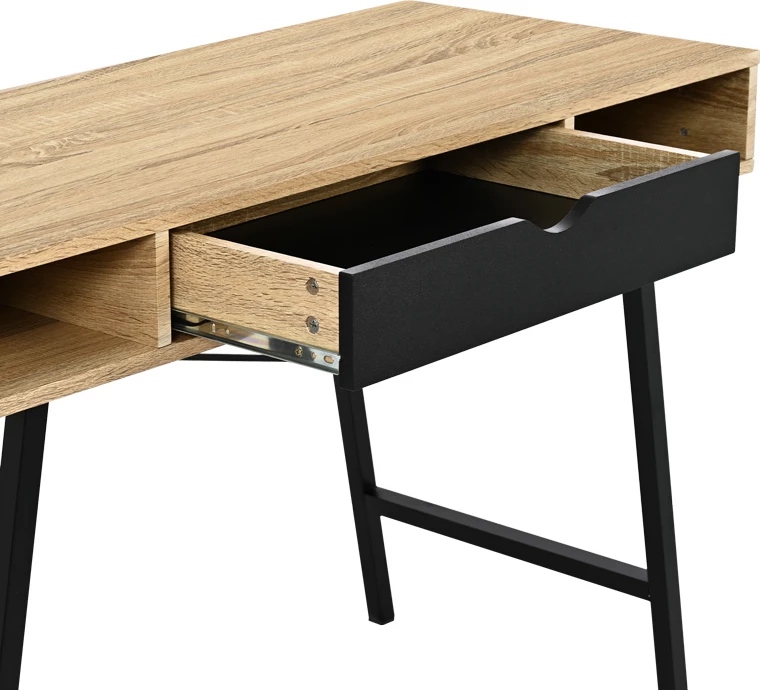 Tavolinë zyre Yamin, ngjyrë lisi-me këmbë metalike të zeza, 120x48x76cm