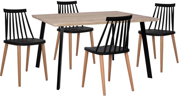 Set 5 pjesë Tavolinë 140x80x76 cm Sonama & Karrige Vanessa të zeza me këmbë metalike FH11037