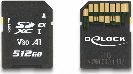 Kartelë memorie SD Express DeLOCK 512GB, UHS-I U3 V30 A1, 858/804 MB/s, e zezë