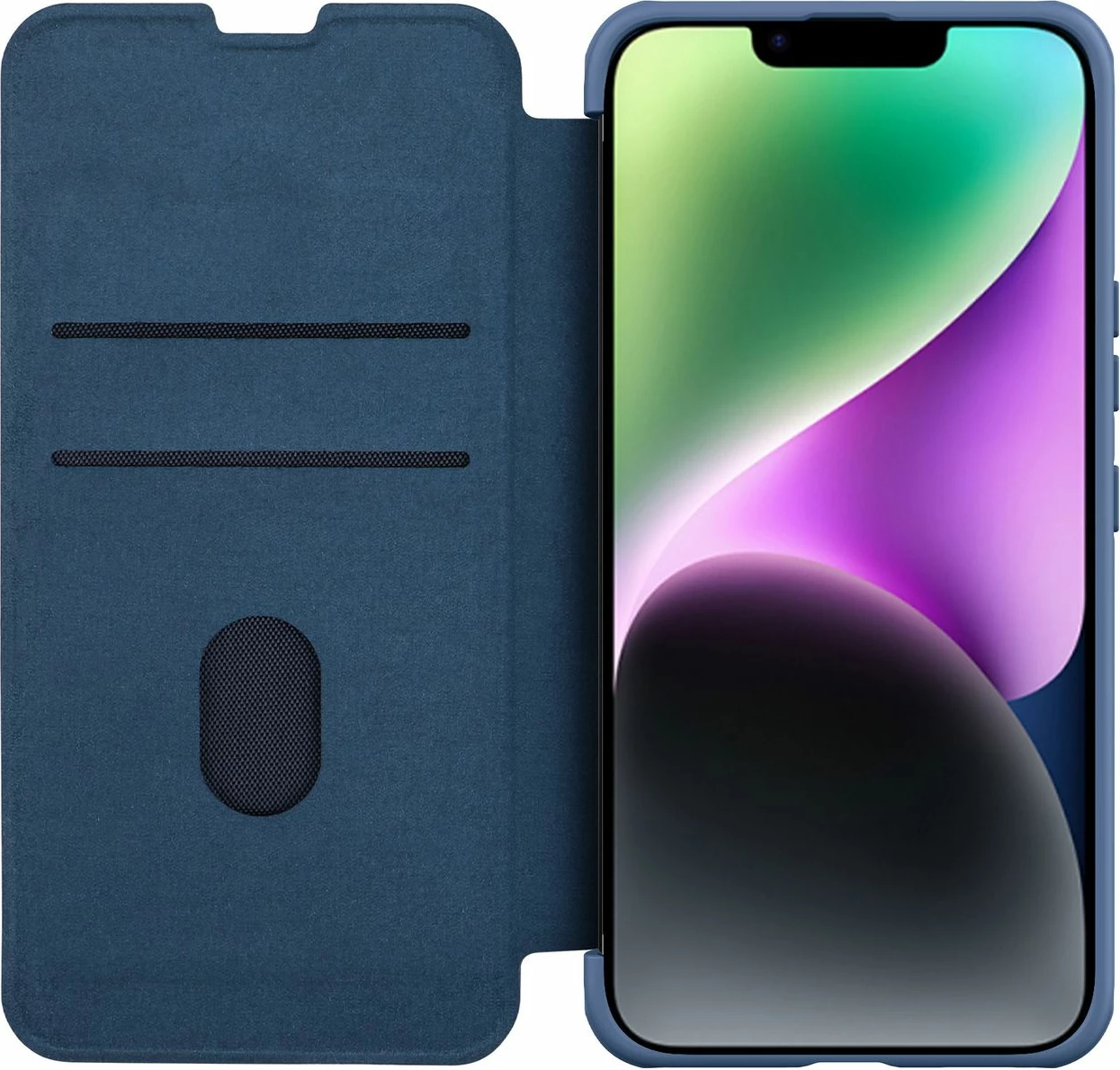 Mbështjellës Nillkin Qin Cloth Pro Case për iPhone 14 Plus, me kapak dhe mbulesë kamere, Blu