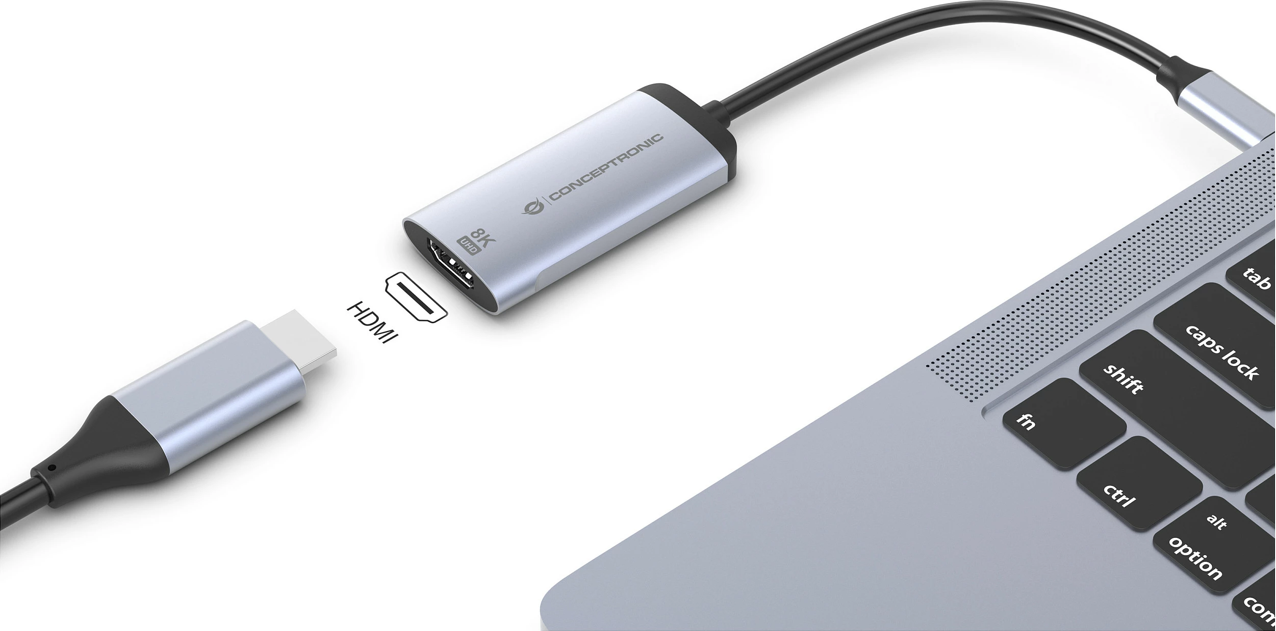 Adapter USB-C në HDMI Conceptronic ABBY23G, HDMI 2.1, 8K 60Hz, 0.15 m, argjendtë
