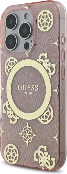 Mbështjellës Guess IML Peony On 4G Background MagSafe për iPhone 16 Pro, Rozë