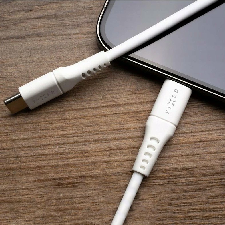 Kabllo USB-C në Lightning Fixed FIXDLS-CL12-WH 1.2m PD 60W MFi, e bardhë, me organizer dhe rrip Velcro