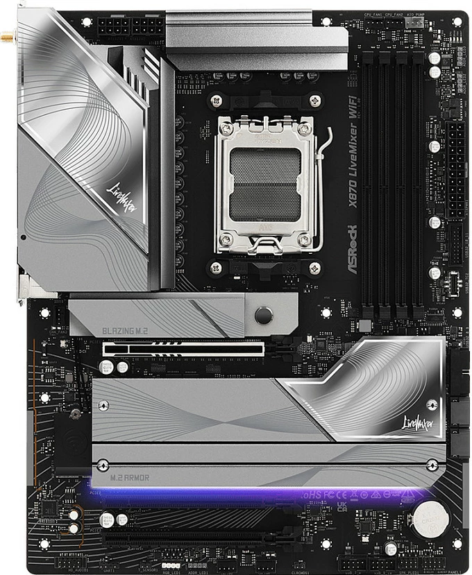 Pllakë amë ASRock X870 LiveMixer WiFi, Socket AM5, DDR5, ATX, Wi‑Fi 7, e zezë/argjendtë