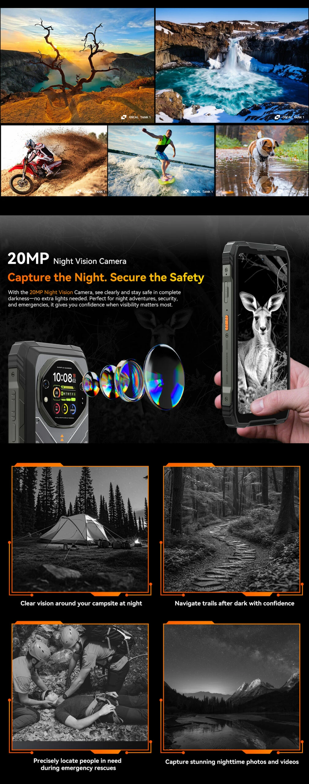 Celular Oscal Tank 1 16GB RAM 512GB 5G bateri 20000mAh IP68/IP69K/MIL-STD-810H, portokalli