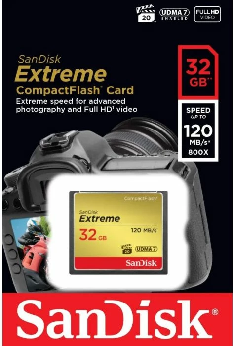kartë memorie CompactFlash SanDisk Extreme SDCFXSB-032G-G46 32GB UDMA 7 VPG-20, e zezë