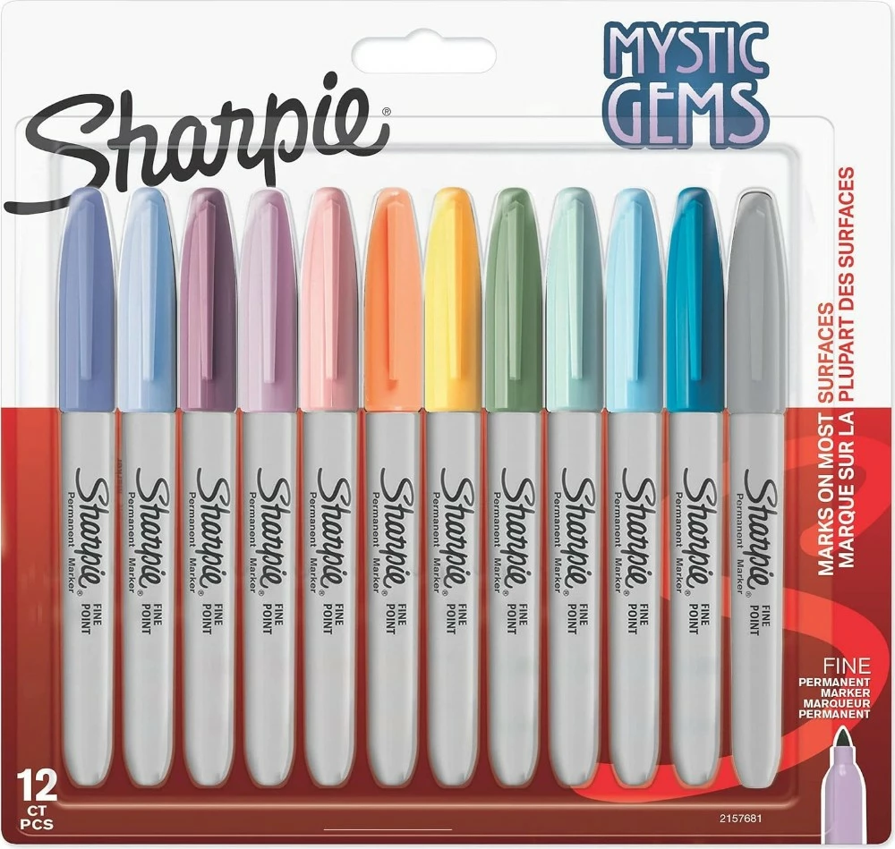 Set marker permanent Sharpie Mystic Gems 12 copë, majë e hollë, ngjyra të përziera
